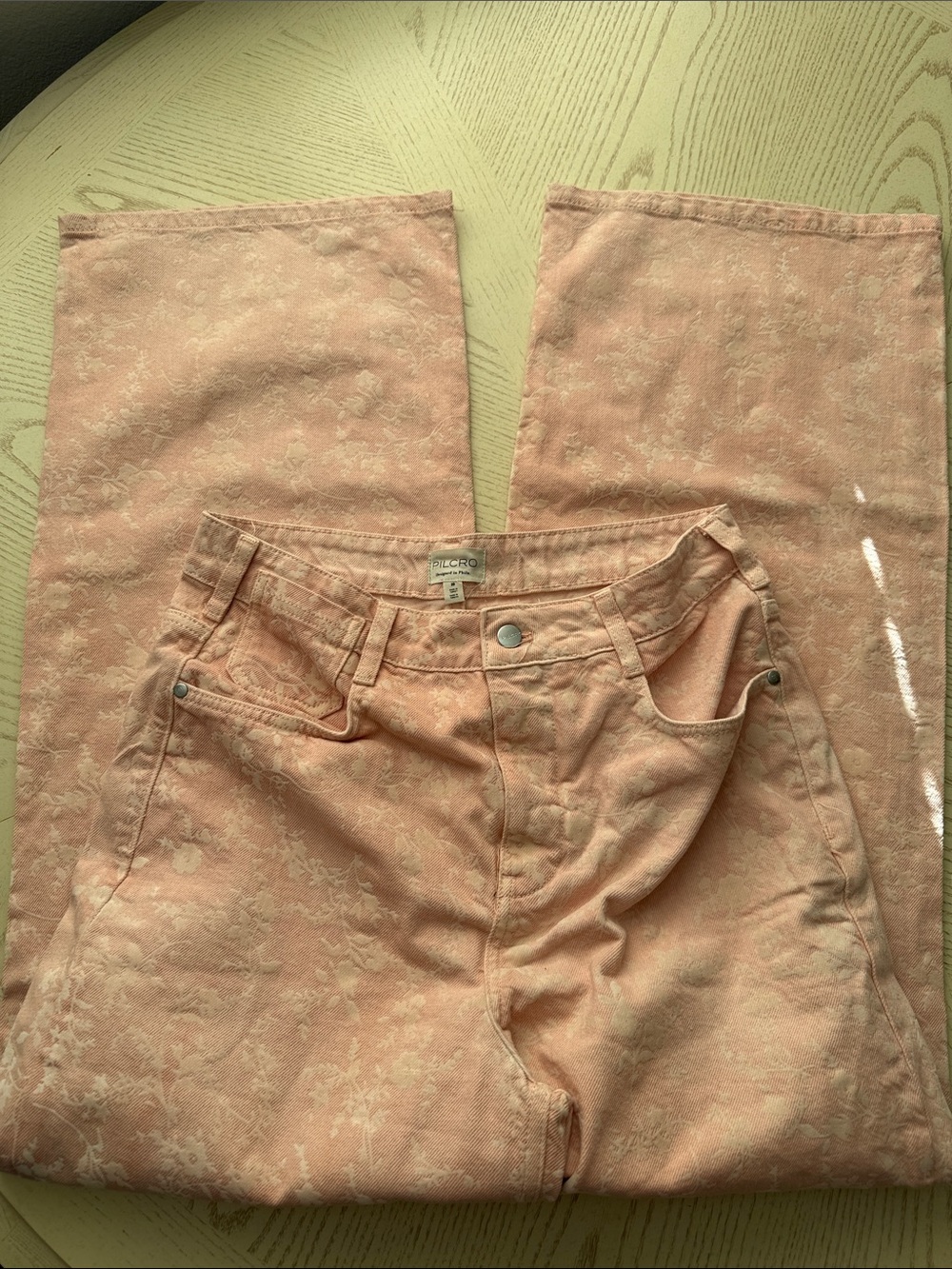 Pilcro Peach Floral Jacquard Jeans